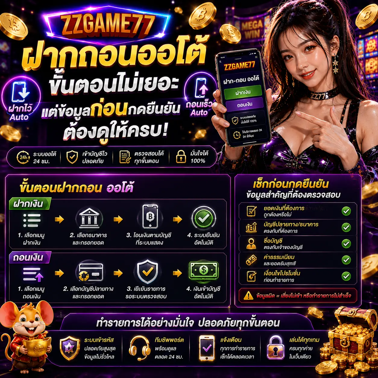 zzgame77 ฝากถอนออโต้ ขั้นตอนไม่เยอะ แต่ข้อมูลก่อนกดยืนยันต้องดูให้ครบ
